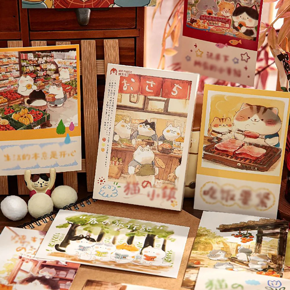 30 sheets Cat Town Boxed Postcards, Cute Cat Healing Animal Cards, Gift Giving, Student Mailing Cards