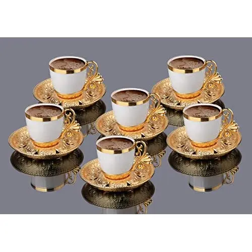 13 Pieces Vintage Style Ottoman Turkish Greek Arabic Coffee Espresso Serving Cup Gift Set, Gold