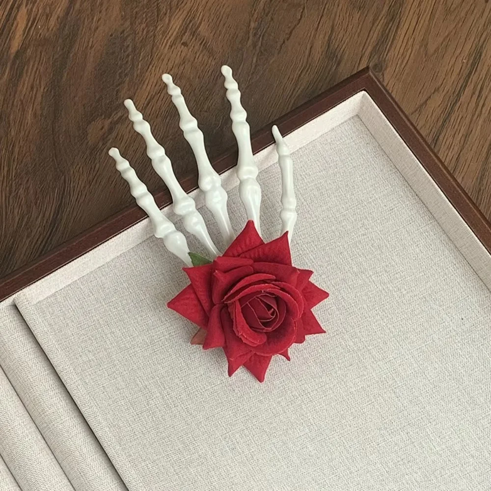 Vintage Gothic Skull Hair Clip with Faux Roses Lace Fashionable Side Hairpin for Party Halloween Decor Everyday Hair Accessories - view 6