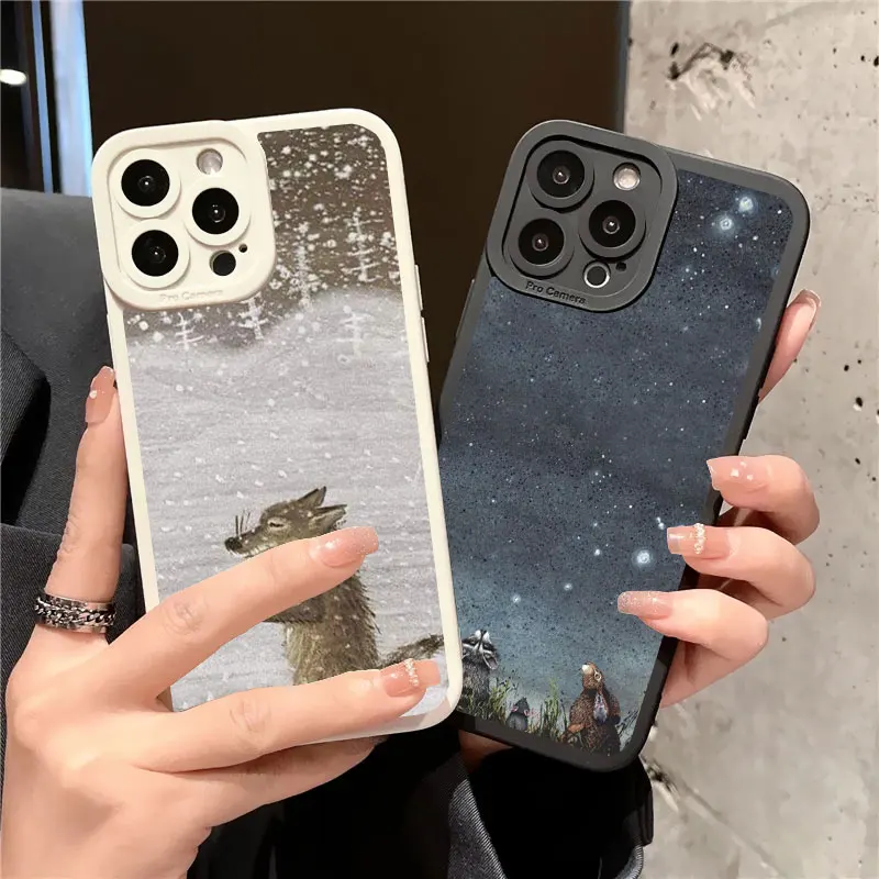 Cartoon Animal Cat Scenery Phone Case For iphone 11 12 14 13 Pro Max 7 8 14 Plus SE2020 X XR XS Autumn Night Soft Silicone Cover