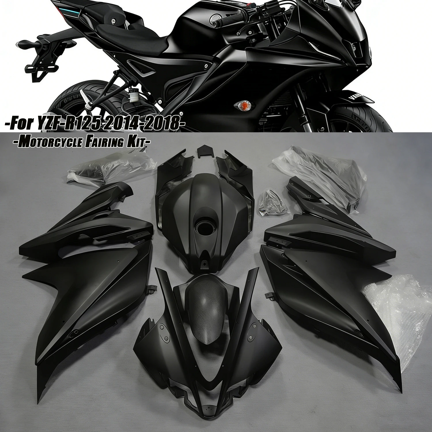 New Abs Plastics Motorcycle Fairing Kit Fit for Yzf-R125 2013-2018 Fairing Custom 2015 2016 2017 Matte Black