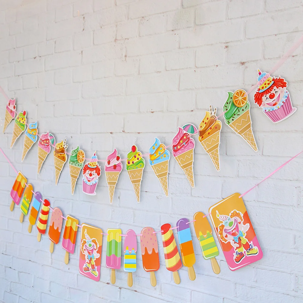 Tema estivo Pull Garland Latte Party Bunting bandiera decorativa a forma di gelato