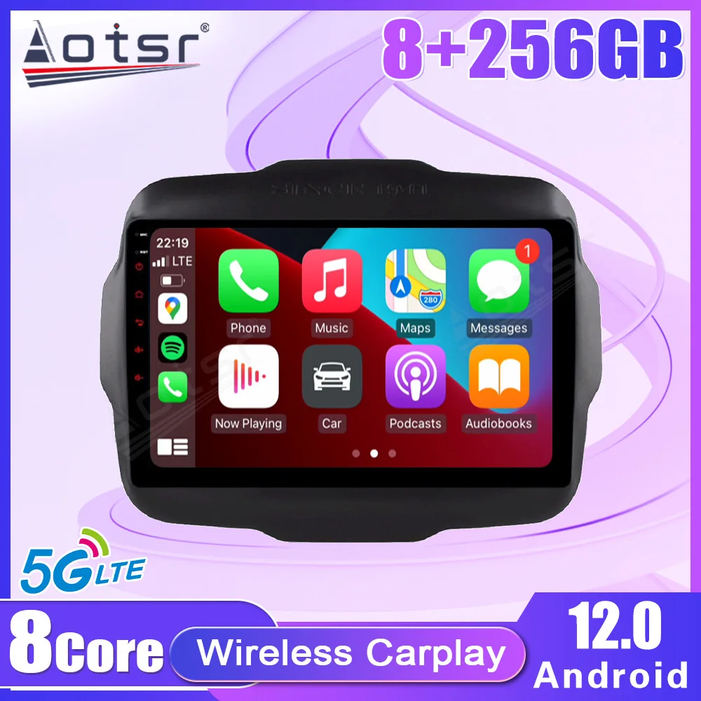 Car Radio 8+256GB For Jeep renegade 2016 Multimedia Video Player 8 Core Android12.0 Wireless Carplay Stereo Navigation GPS 2Din