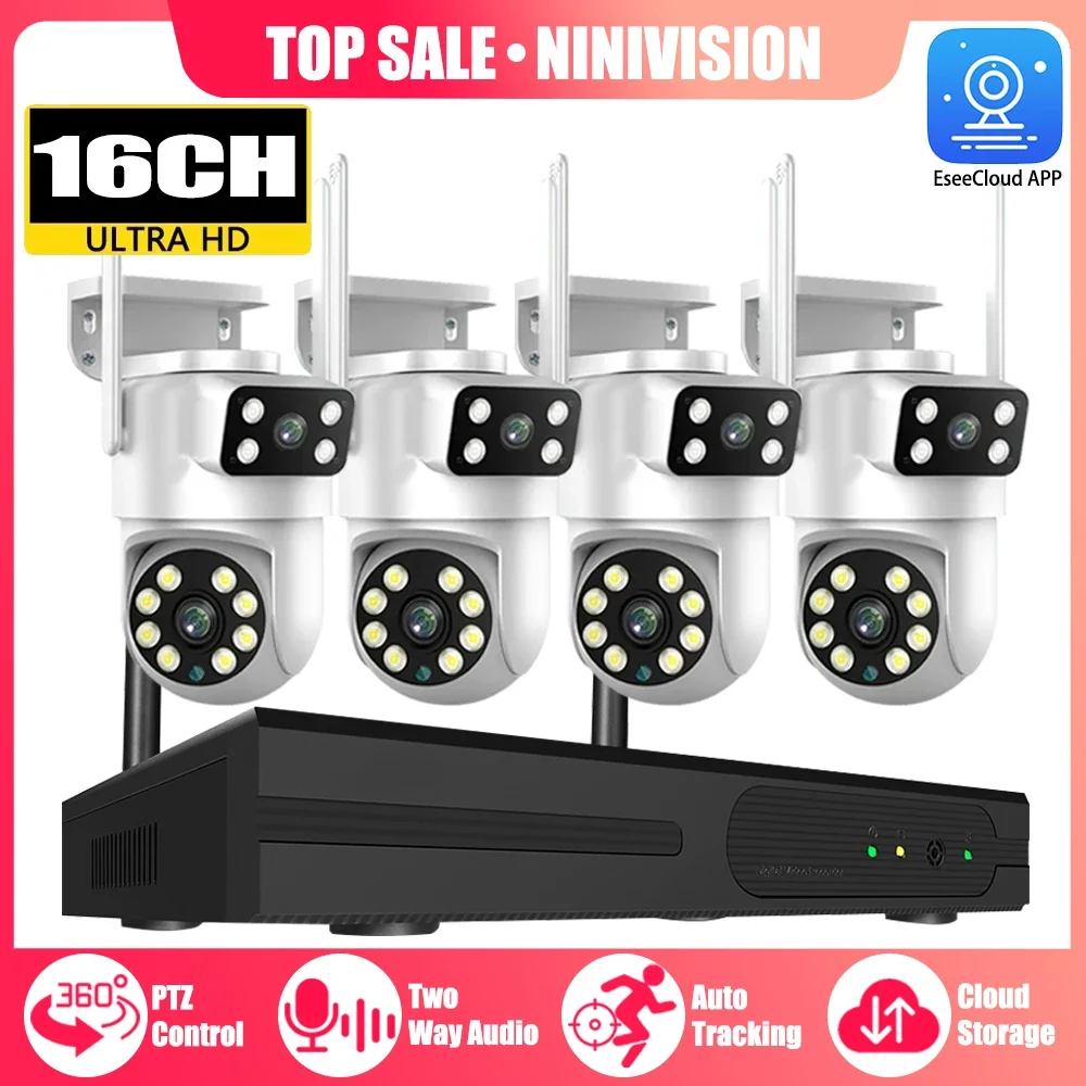 4K Dual Lens Wireless WIFI PTZ Camera Security System CCTV Video Surveillance 16CH 5MP NVR Outdoor Auto Tracking EseeCloud Kit