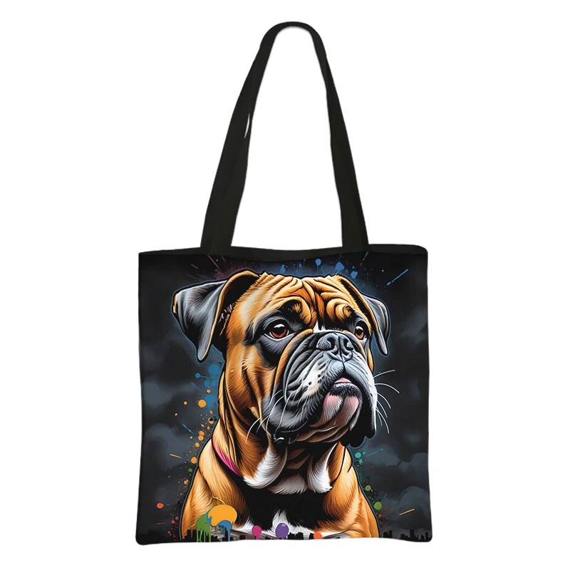 Watercolor Painting Dog Pattern Shopping Bag German Shepherd Women Totes Handbag Capacity Shoulder Bag Shih Tzu Pug Dog BookBag