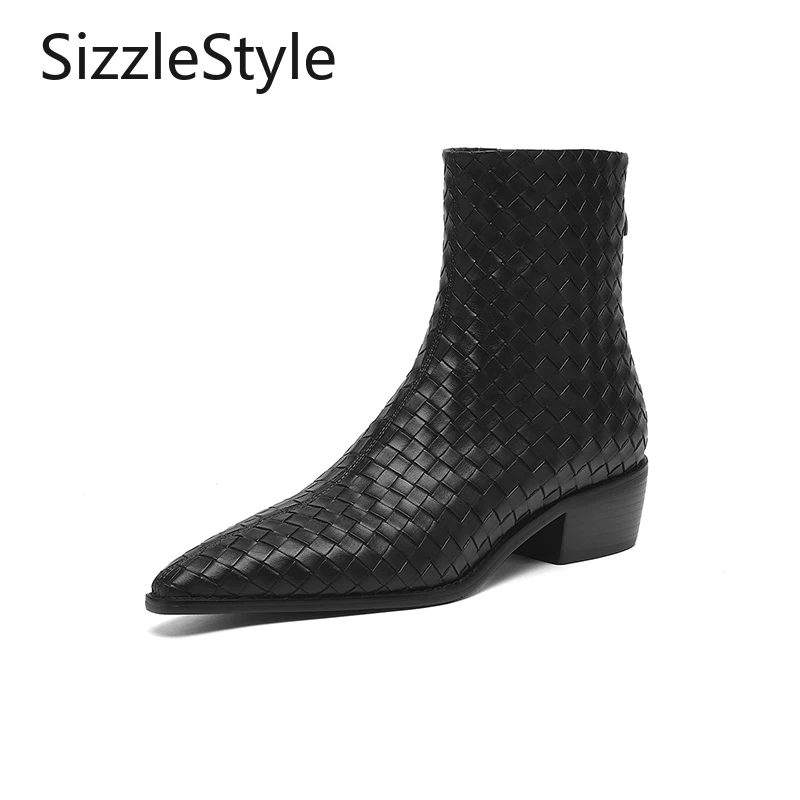 

Fashionable Women's Solid Color Small Square Toe Simple Contrast Stitching Comfortable Thick Heel Short Boots