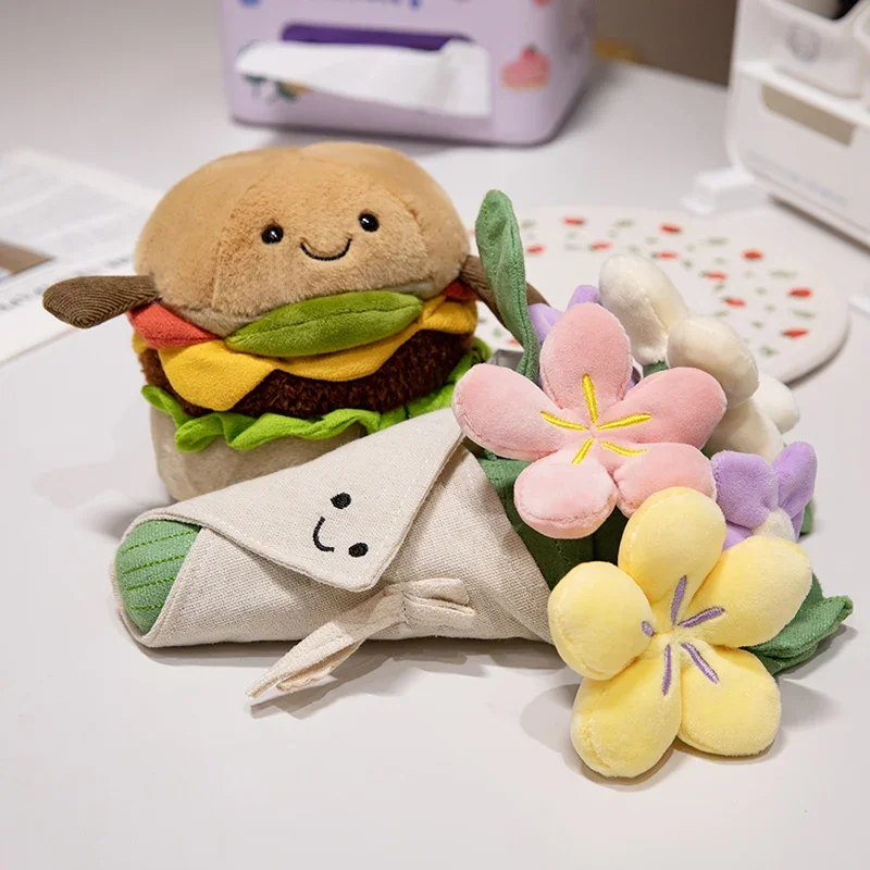 子供のハンバーガーぬいぐるみ,ぬいぐるみ,花の花束,かわいいおもちゃ,オリジナルの家具の装飾品,誕生日のクリスマスプレゼント