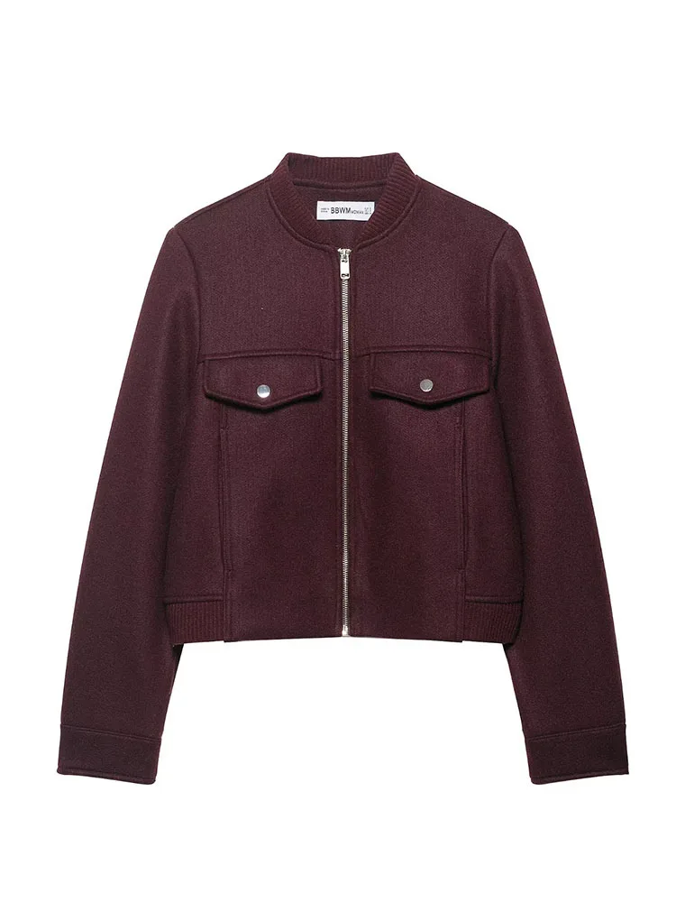 HH Women's 2025 New Fashion Versatile Round Neck Short Coat Female Temperament High Street Casual Zipper Long Sleeve Jacket