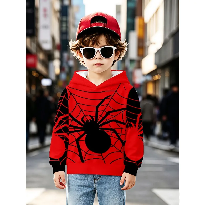 Sudadera con Capucha para Niños Pequeños con Estampado de Bandera de Spiderman, Manga Larga, Ropa Casual de Moda para Niños, para Regalo de Cumpleaños al Aire Libre
