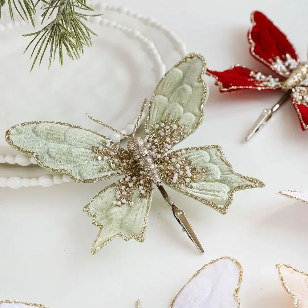 البلاستيك بريق فراشة يتدفقون مقلد الفراشة الاصطناعية كليب عيد الميلاد زهرة الترتر رائعة شجرة عيد الميلاد ديكور #4