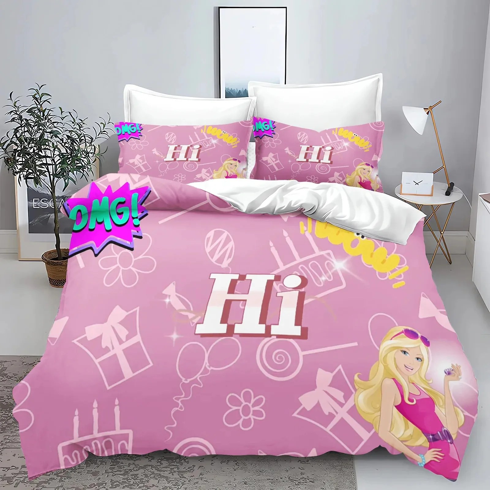 Barbie Cartoon Bed Linen Set,Barbie Bedding Set,Single Twin Full Queen King Size, Comforter Bed Set,Girls Bedroom Bedding Sets ﻿