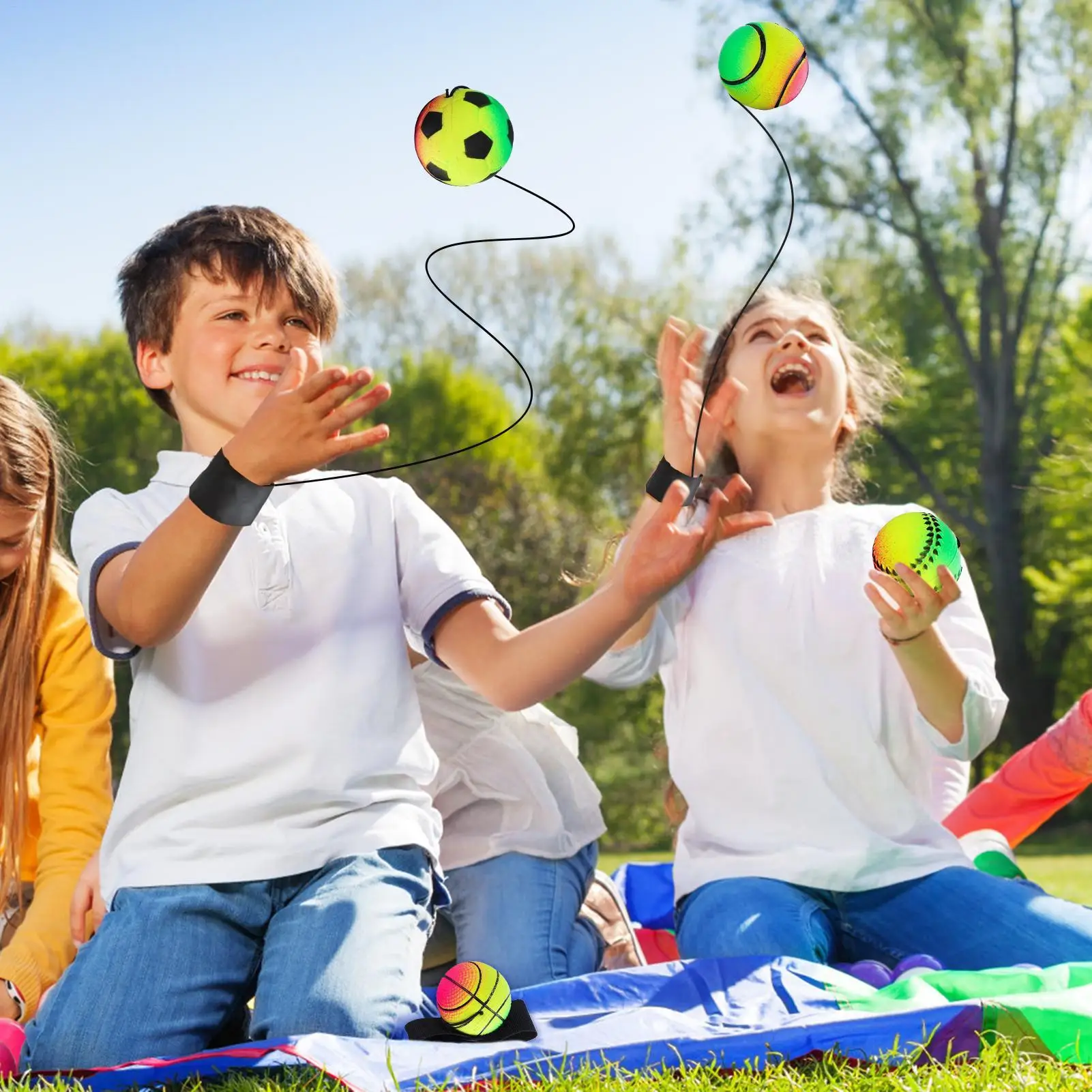 Wrist Ball Elastic String Ball Wrist Trainer 4-Piece Retractable Wristband Strengthener Sports Accessories For Workout Exercise