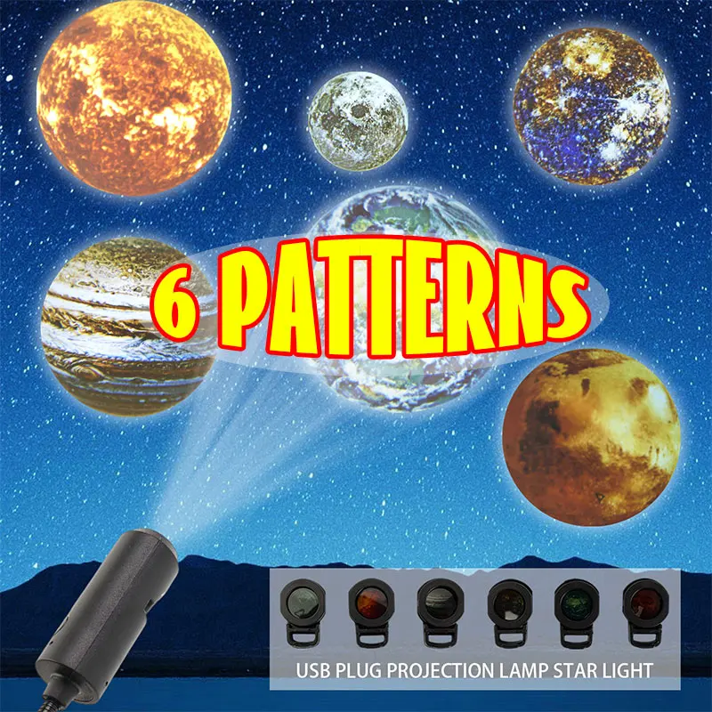 

USB 6, проектор с рисунками планеты, звездное небо, свет с эффектом галактики, гибкая шея, портативный декор для спальни, кемпинга, вечеринки
