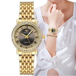 Luxury Branded Women's Watch Fashion Rome Diamond Set Watches for Women Quartz Casual Gold Stainless Steel Strap Women's Clock