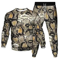 Vintage Style Men Tracksuit Animal Leopard Snake Florial Gold Chain Pattern Print Clothing Suit Male Sweatshirt Pants 2Piece Set