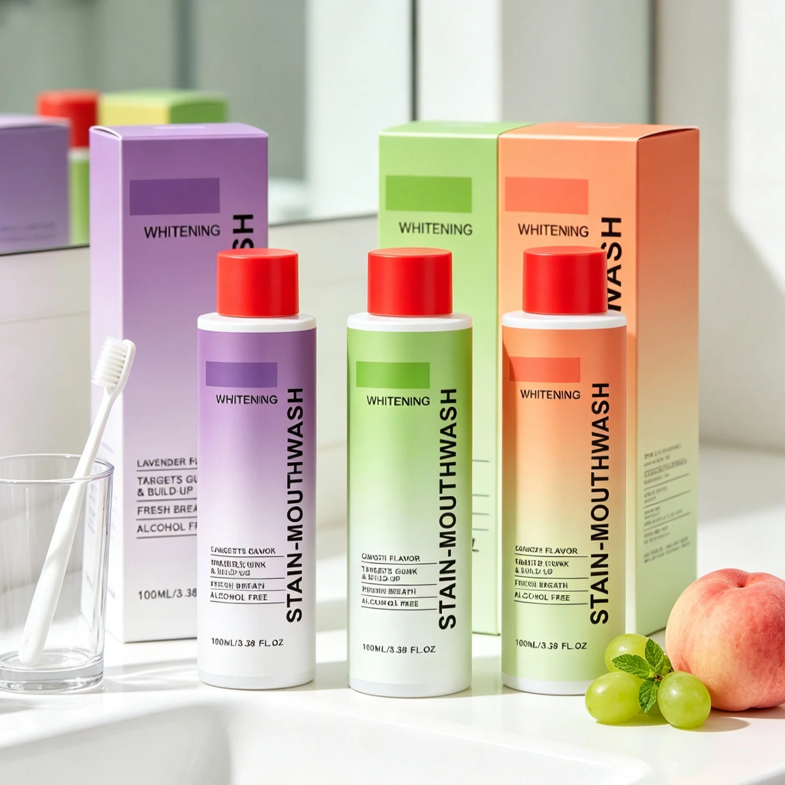 Whitening Mouthwash Removes Stain Eliminates Bad Smell Cleans Oral Residues Refreshing Breath Lavender Fruit Flavored Mouthwash