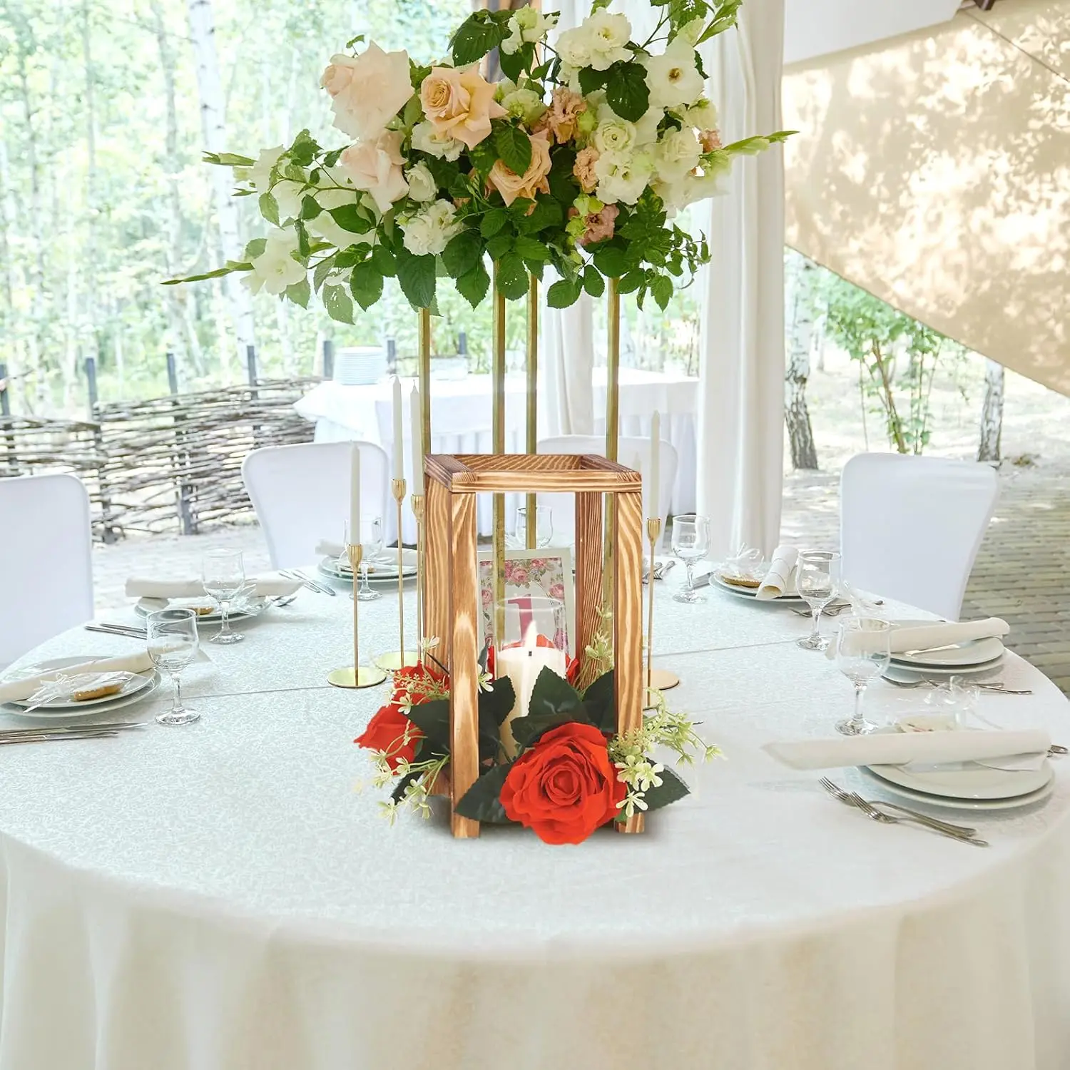 قطعة واحدة من حاملات فانوس الزفاف الخشبية، حامل فانوس الشموع لتزيين حفلات الزفاف والمدفأة وحفلات الطعام