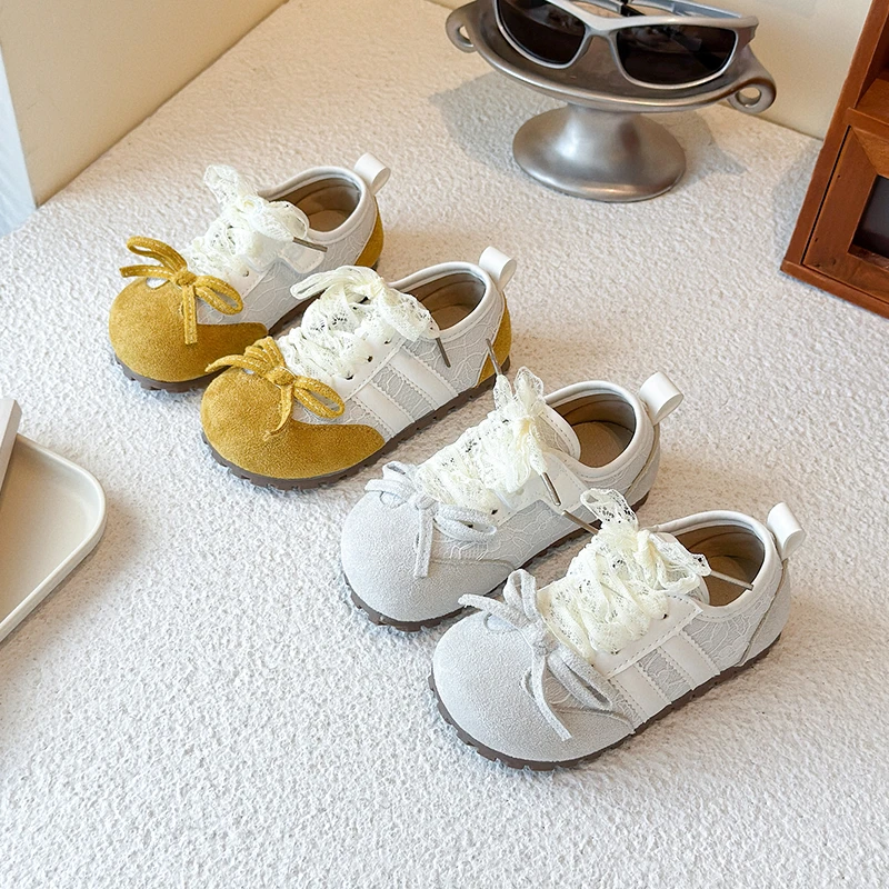 

Girls Shoes Sneakers 1-12 Years Old Yellow Breathable Lace Bow Girls Single Shoes Four Seasons Children's De Training Shoes