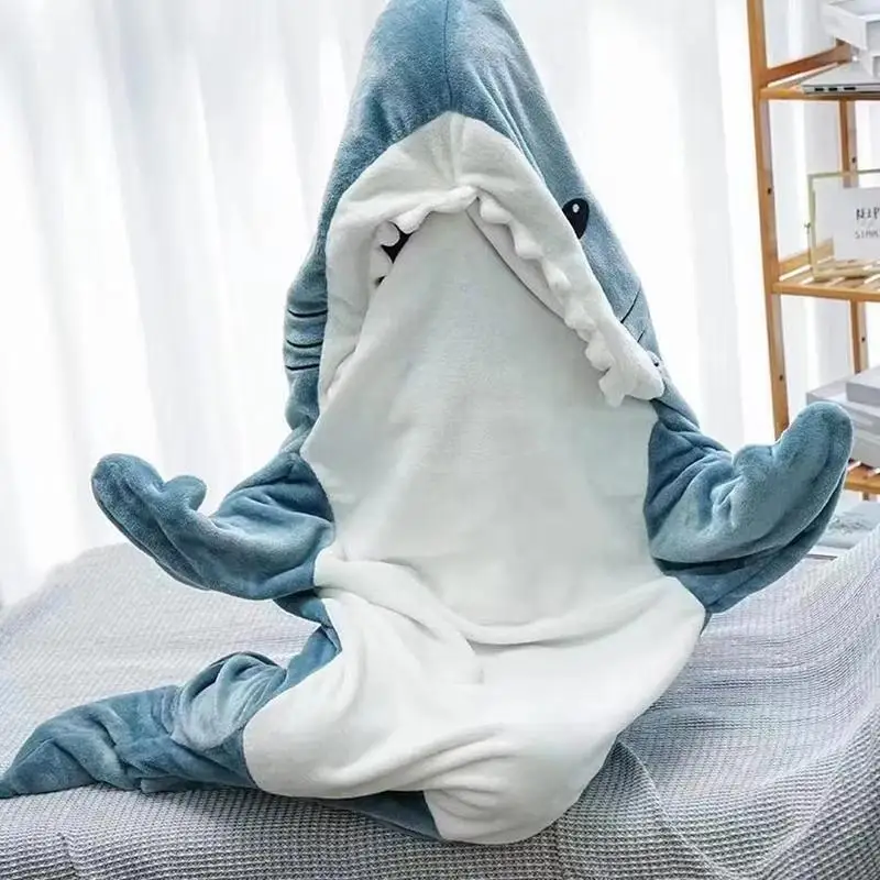 Cartoon Shark Pajamas Boy Plus Size Wacky Sleeping Bag Girl Cute Keep Warm Hooded Blanket At Home Loose Bodysuit Festival Gift
