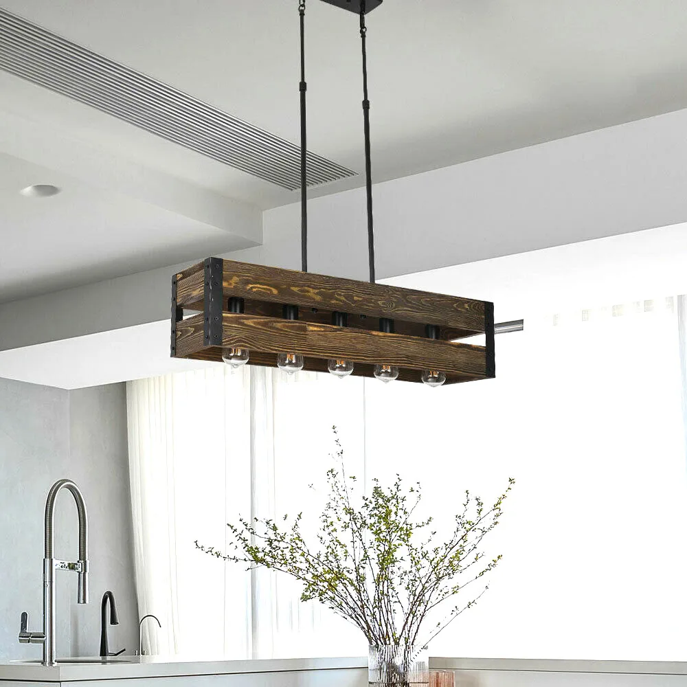 Farmhouse Chandelier Ceiling Light Fixture Kitchen Island Wood Pendant Lamp 60W