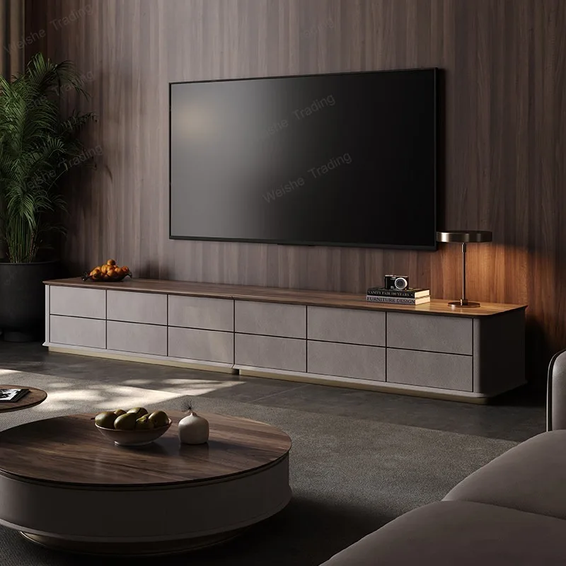 Light luxury TV cabinet Long villa living room North American black walnut locker combination