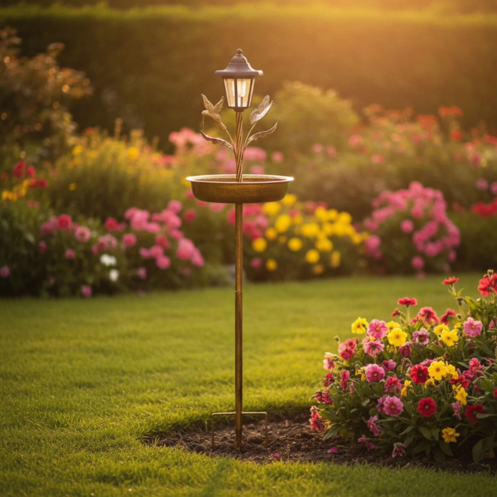 Garden Stake Bird Bath Decorative Bird Bath with Lantern Shallow Weatherproof for Gardeners, Flower Beds, Backyard