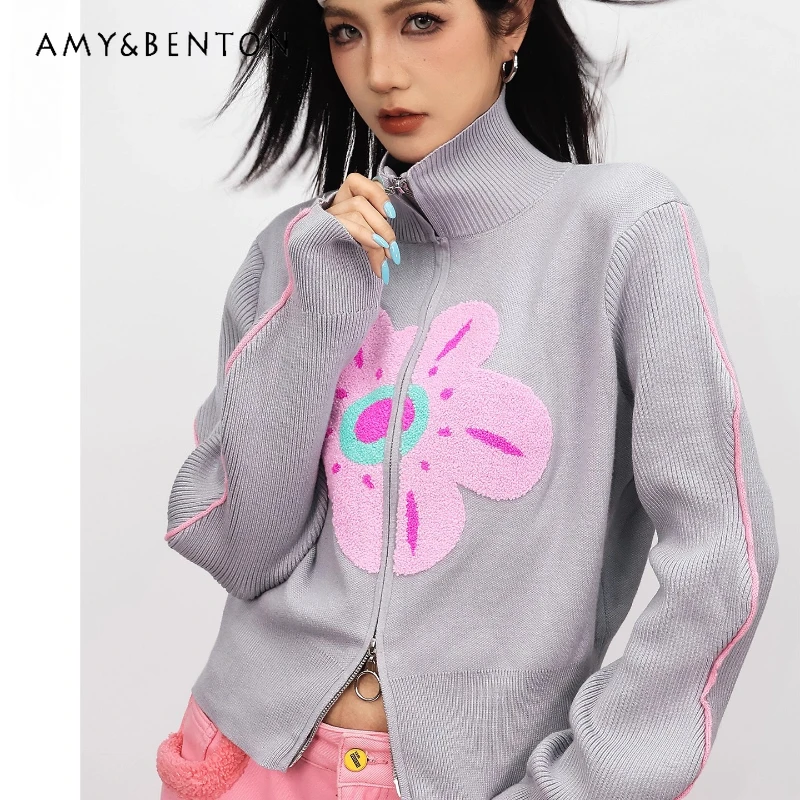 

Оригинальный французский ретро-дизайн с принтом, вязаный женский топ, осень-зима 202, новый универсальный утягивающий теплый свитер, пальто, женские пальто