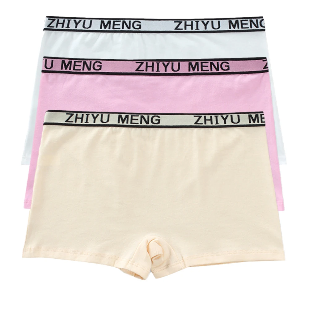 3PCS Big Girls Underwears Mid-Waist Student Young Girls Panties Solid Color Teenage Boxershorts Briefs Children Underpants Teens