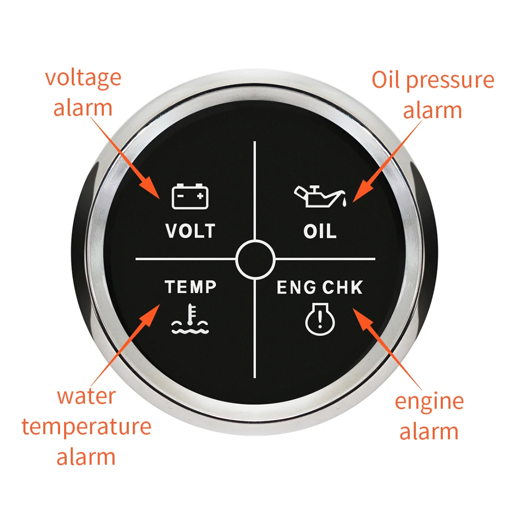 Impermeabile 52mm 4 LED misuratore di allarme Volt temperatura acqua indicatore di pressione olio indicatore di allarme misuratore con retroilluminazione rossa per barca auto