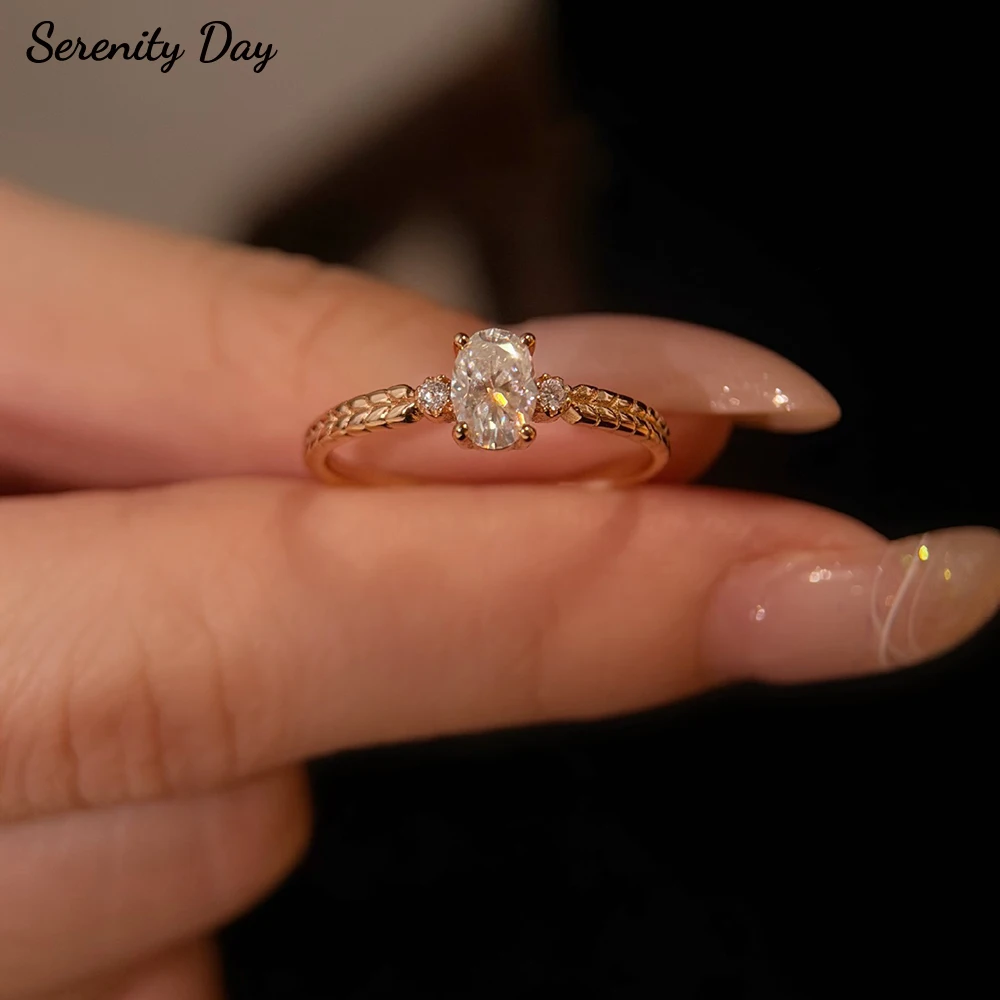 Serenity 4*6mm Oval Cut Moissanite Rings for Women Sparkling D Color Lab Diamond Wheat Rings S925 Sterling Silver  Bands Jewelry