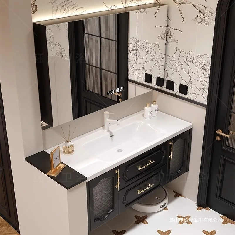 

French retro bathroom cabinet combination ceramic integrated basin washbasin toilet washbasin rock slab hot curved washbasin