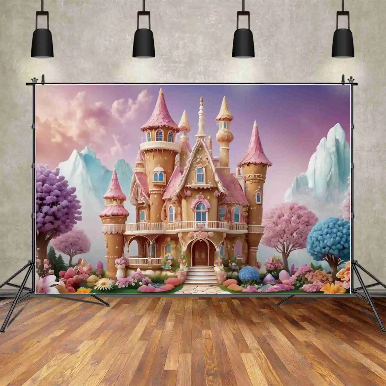 MOON.QG Princess Floral Fairy Birthday Background Flower Garden Mountain Cloud Backdrop Customized Party Photography Decor Props