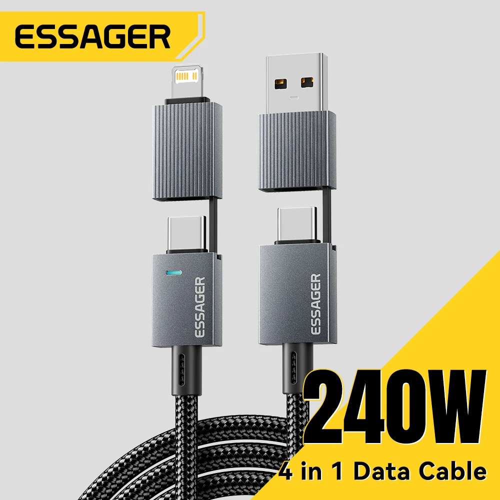 Essager 240W 4-in-1 Schnellladekabel für iPhone 17 16 15 Pro Max MacBook iPad Xiaomi Samsung USB Typ-C zu USB-C Kabel