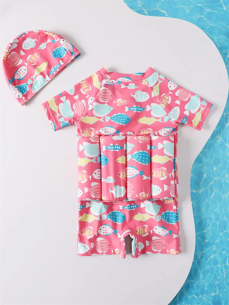 Kids Buoyancy Swimsuit Boy Girl One-piece Swimwear Children Cartoon Print Swimming 2024 New Infant Floating Rash Guards Clothing