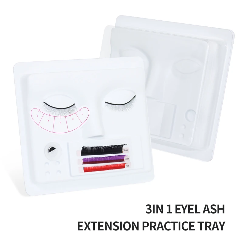 CNKESS 1 Pcs Grafted Eyelashes Practice Tray 3IN1 Glue Eye Lash Holder Plastic Material For Beginner Training Display Tools