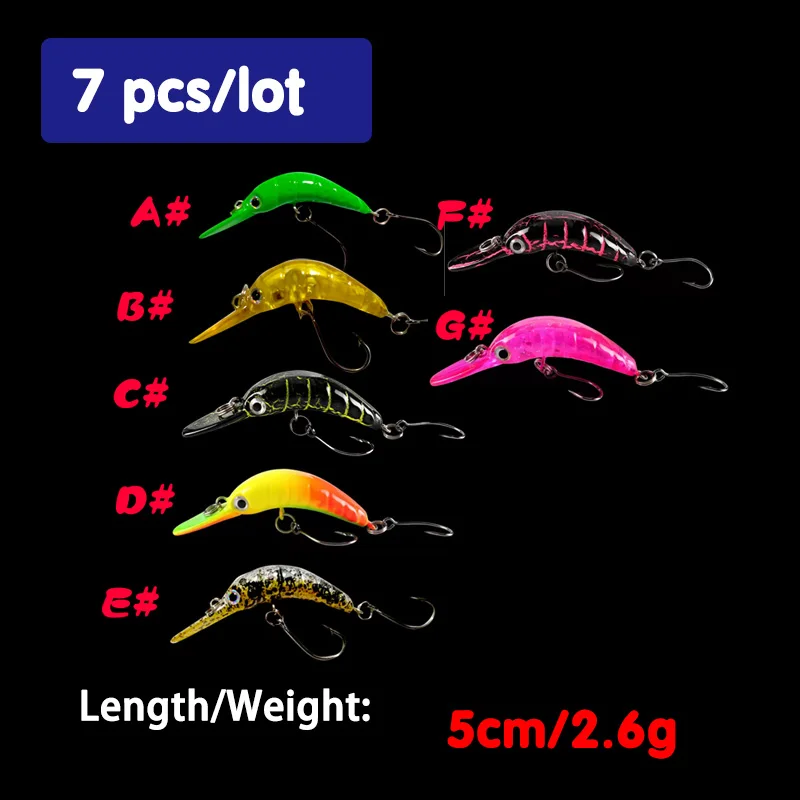 

7 шт./лот гольян, морская рыболовная Джеркбейт, воблер, 50 мм, 2,6 г, рыболовные приманки, жесткая приманка, гольян, несколько цветов, для профессиональных товаров