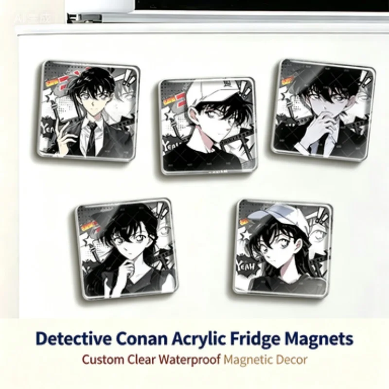 Detective Conan Anime Acrylic Fridge Magnets Shinichi Ran Mouri Square Refrigerator Magnets Custom Cartoon Home Decorative Gift