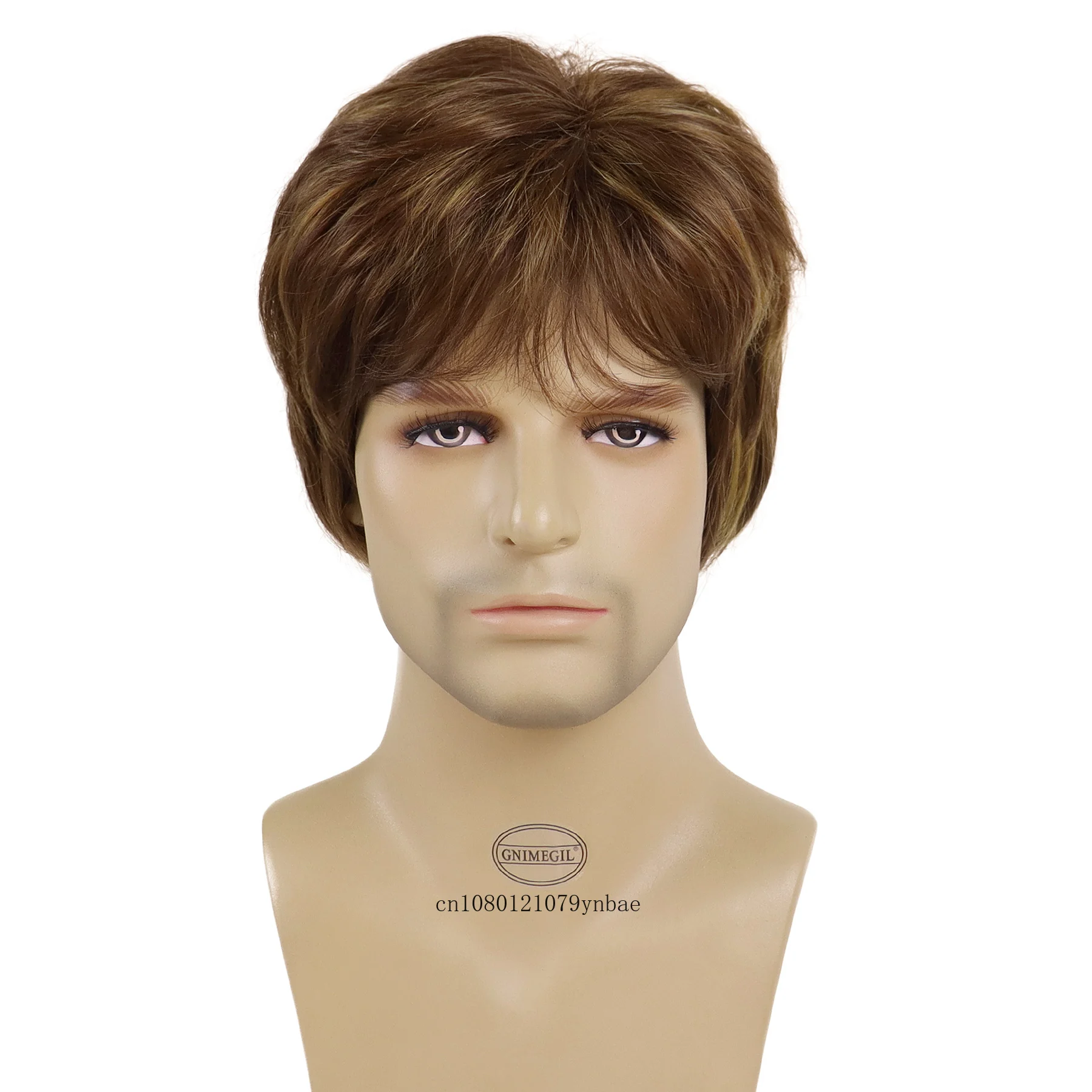 Men's Fashion Brown Wig Synthetic Hair Natural Hairstyles Boy Wig with Bangs Short Haircuts Businessmen Costume Party Casual