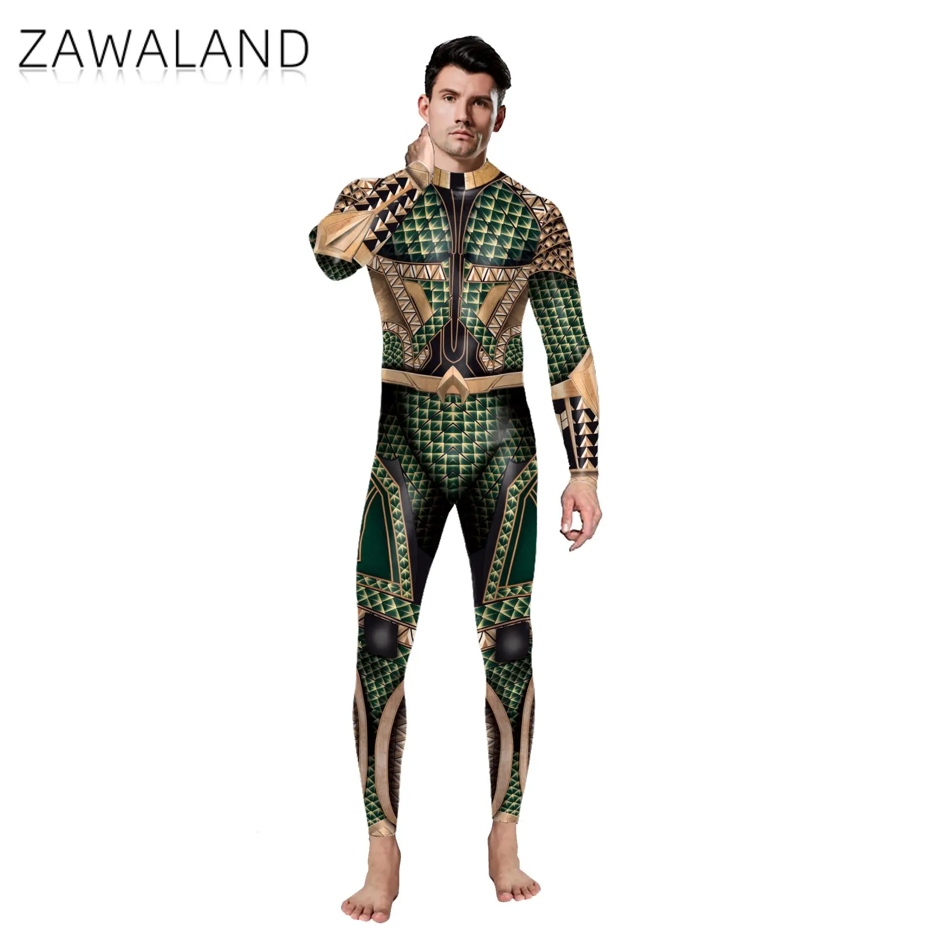 Zawaland-Mono de Cosplay de Halloween para hombre, mono Zentai con estampado 3D de película, Catsuit elástico de licra, ropa de manga completa