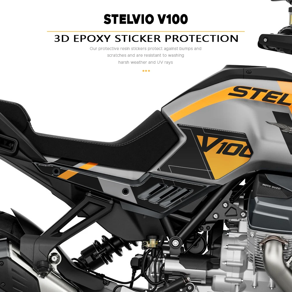 Motorcycle Fuel Tank Protectior Decal For Moto Guzzi Stelvio V100 2024 2025 2026 Tank Pad 3D Resin Sticker