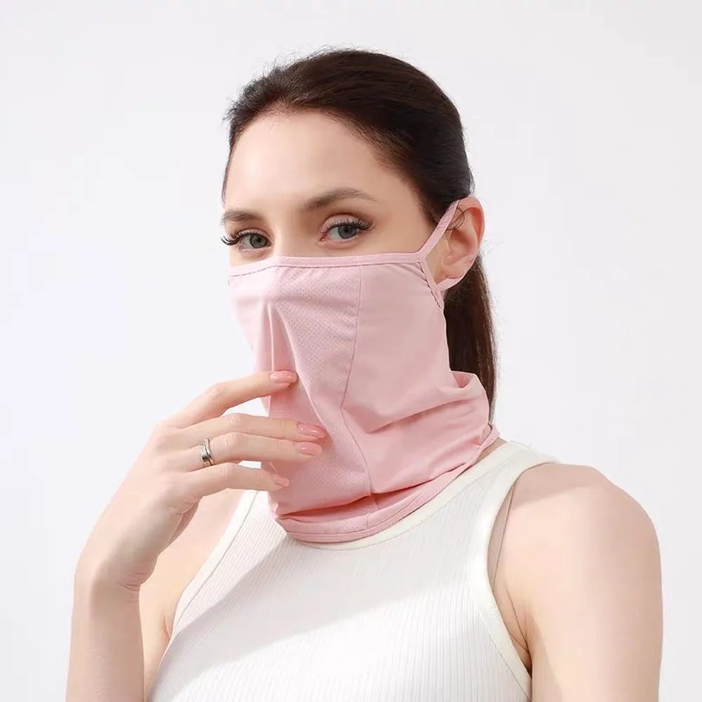 Zonnebrandcrème Ijs Zijde Masker Gezichtsbedekking Vrouwen Mannen Mesh Oor Opknoping Uv Bescherming Masker Nek Wrap Cover Sport Zon Proof Slabbetje Gezicht Sjaal