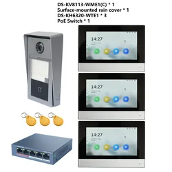 HIK Multi-language 802.3af POE Video intercom KIT,include DS-KV8113-WME1(C) & DS-KH6320-WTE1 & PoE Switch