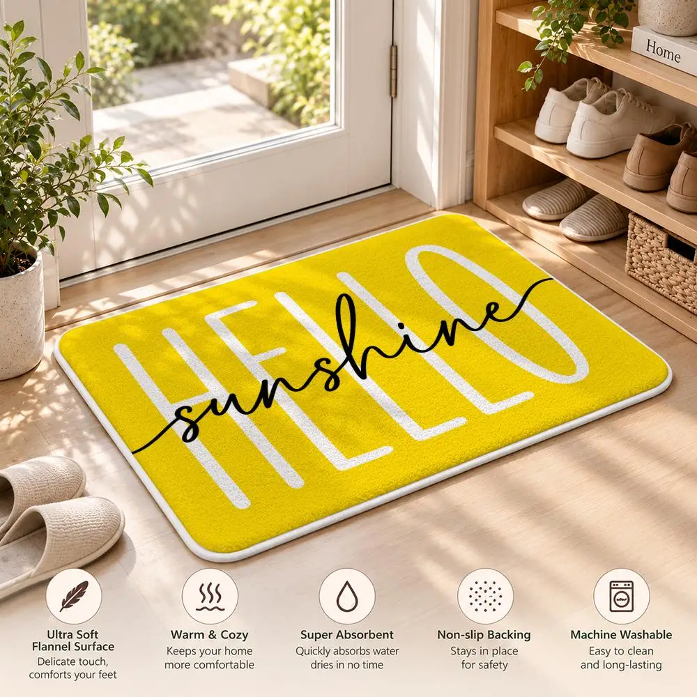 Sunshine Hello Bright Floor Mat Soft Flannel Non Slip Door Mat for Bathroom Bedroom Entryway Home Decor Gift