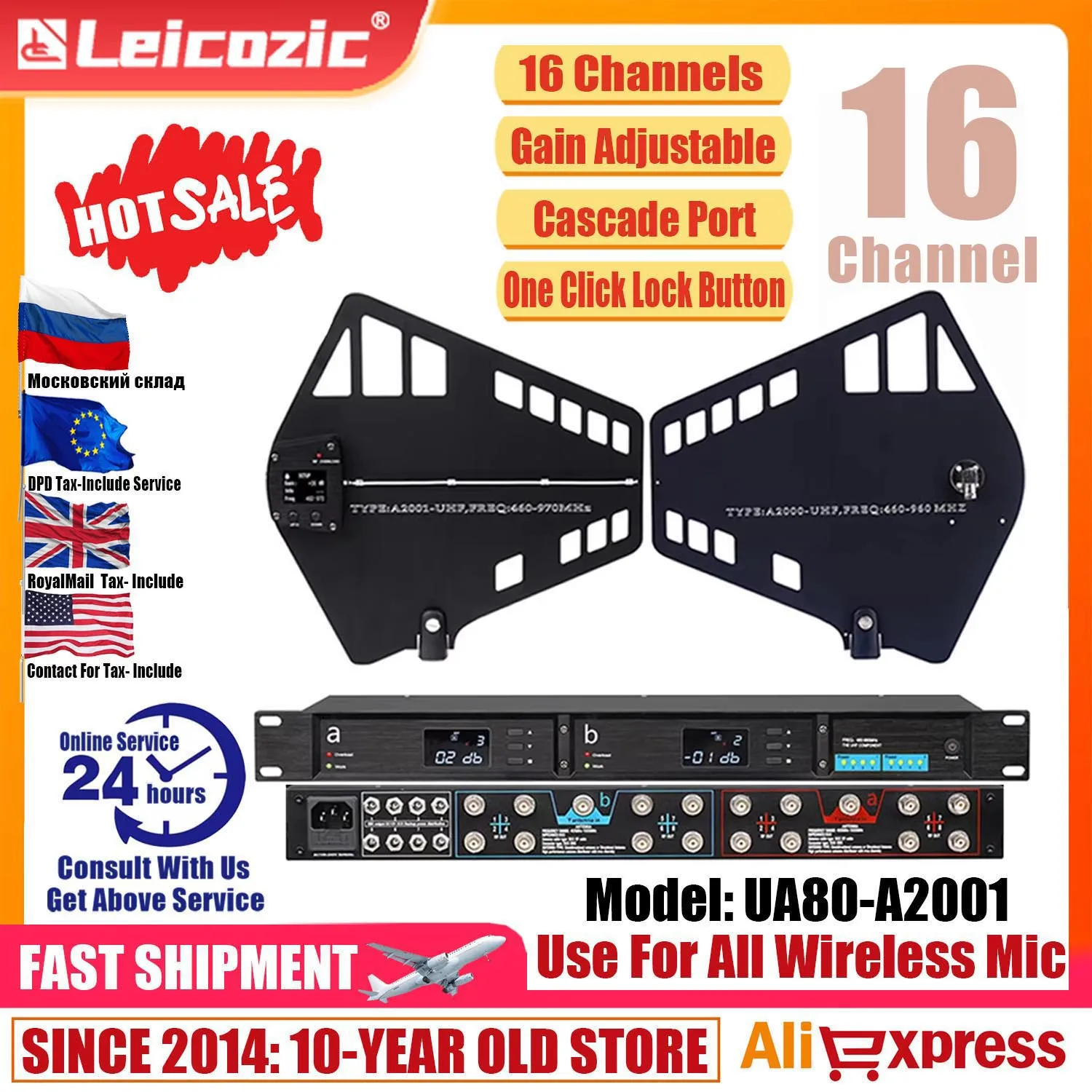 Leicozic UA80-A2021 UHF Dải Tần Rộng Ăng Ten Bộ Chia 450-Tín Hiệu RF 1000MHZ Antena Hướng BNC-BNC Cáp Đồng Trục 16Grounps