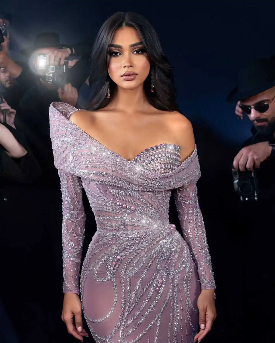 Sexy Mermaid Evening Dresses One-Shoulder Appliques Beaded Floor Length Elegant Party Evening Customized Vestido De Noite