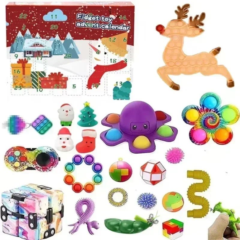 24 Grid Christmas Advent Calendar squeeze Toys Christmas Tree Santa Claus Deer Hat 24 Days Countdown Calendar Kids Gift