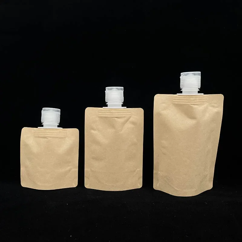 100pcs Kraft Paper Coffee Bag Refillable Spout Pouch Makeup Cosmetic Cream Lotion Blank Sample Bags 30ml 50ml 100ml