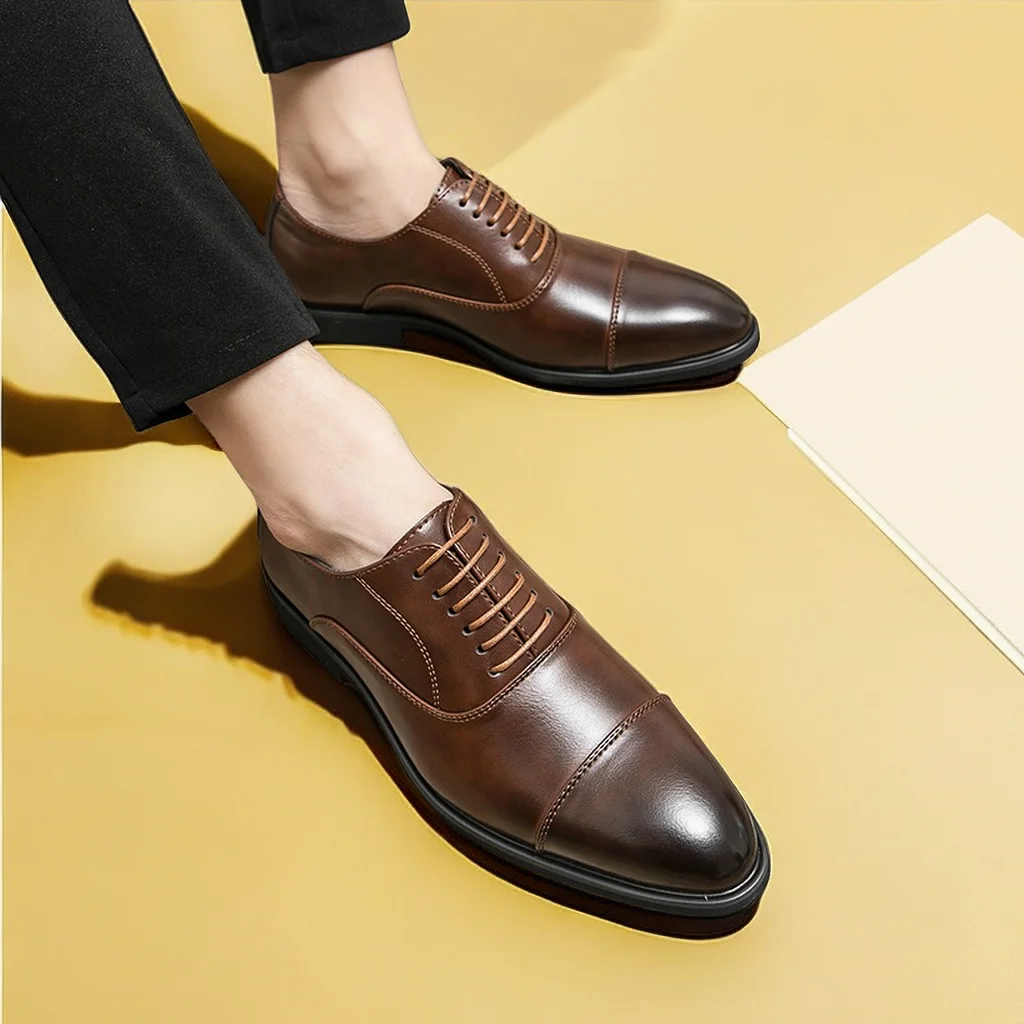 New Brown Brogue Shoes for Men Black Business Square Toe Lace-up Solid Red Sole Men Dress Shoes Size 38-48