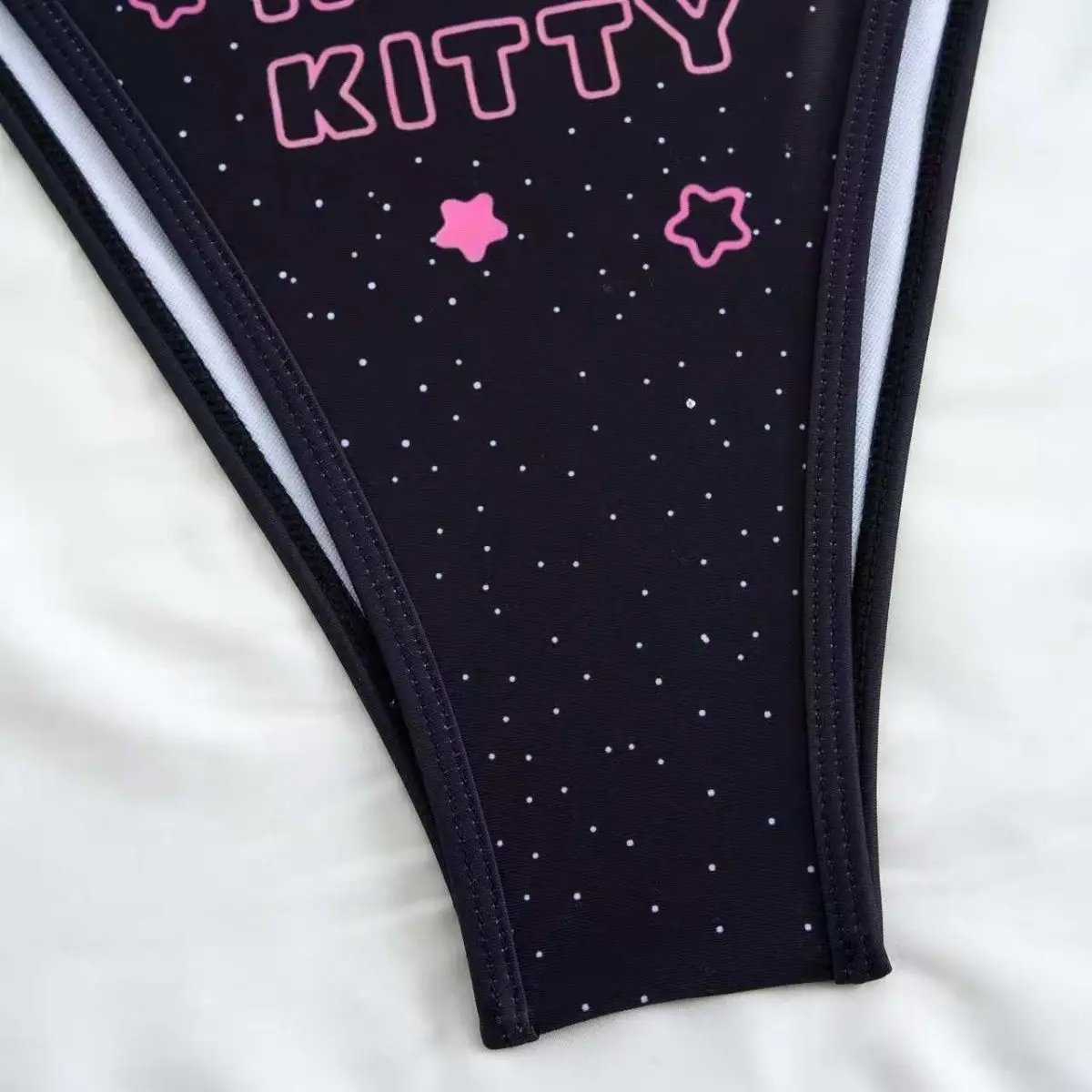 Summer New Style Y2K Kawaii Hello Kitty Halter Bikini, Black Star Print Tie Side Swimsuit, Cute Anime Bathing Suit for Summer view 4