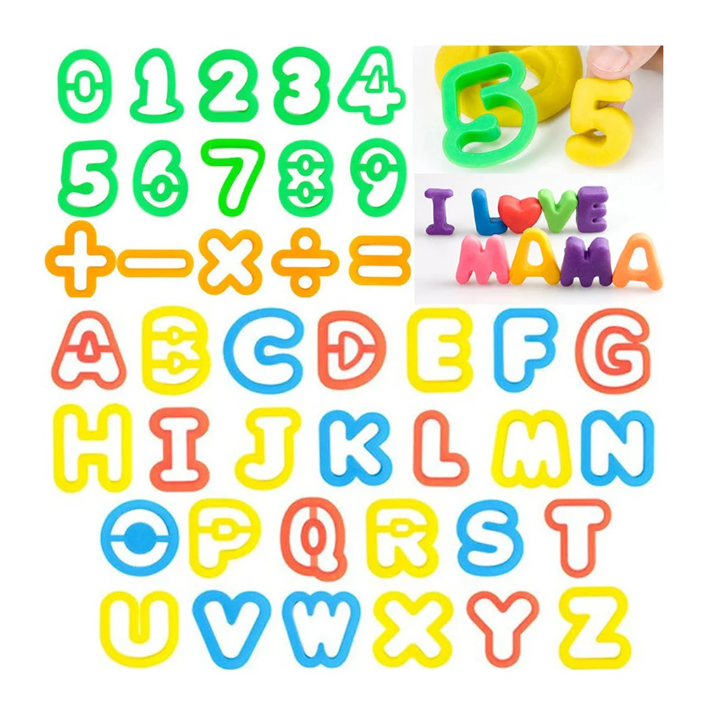 مجموعة أدوات عجينة الطين الملونة مكونة من 53 قطعة مجموعة قوالب الطين ذاتية الصنع مع طوابع أرقام الحروف، اللعب الإبداعي، تخفيف التوتر، حرفة الحفلات